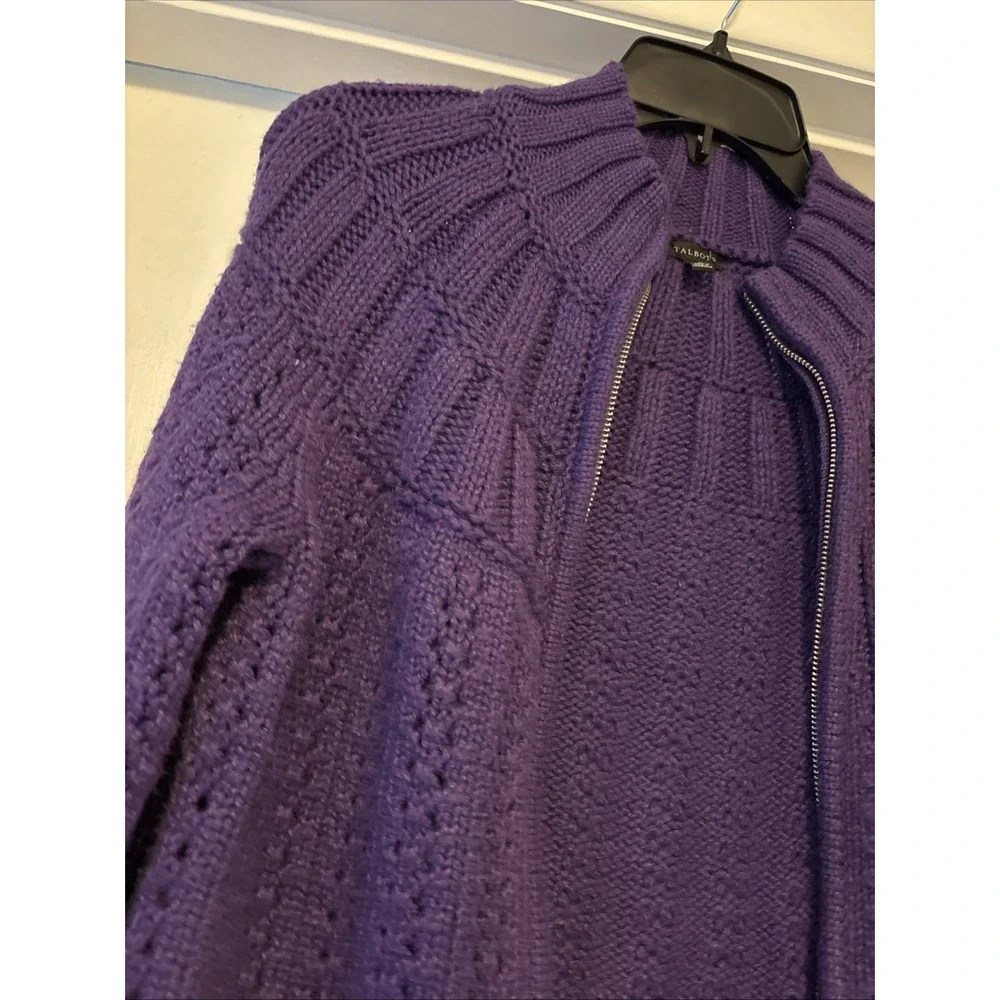 Talbots Womens Cardigan Sweater Medium Purple Twee‎ Crochet Knit Full Zip Fairy